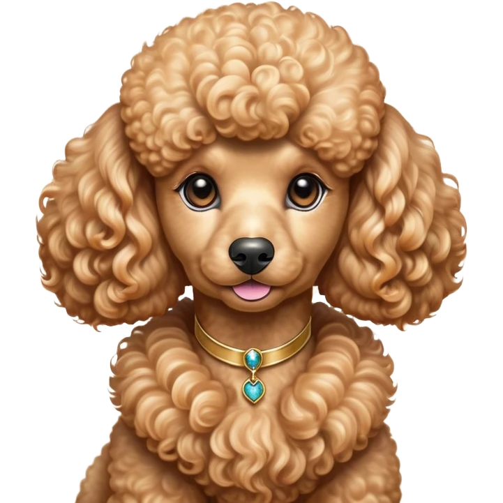 Cinematic Noble Apricot Poodle Portrait Emoji, Poised and regal, with a refined, elegant build and a meticulously groomed, curly apricot Fur, deep-set soulful warm eyes, Simplified yet sharp and sophisticated features, highly detailed, glowing with a soft, dignified glow, high shine, intelligent and graceful, stylized with an air of sophistication, focused and attentive, soft glowing outline, capturing the essence of a watchful and confident companion, so majestic it feels as though it could prance out of the screen with effortless authority! emoji