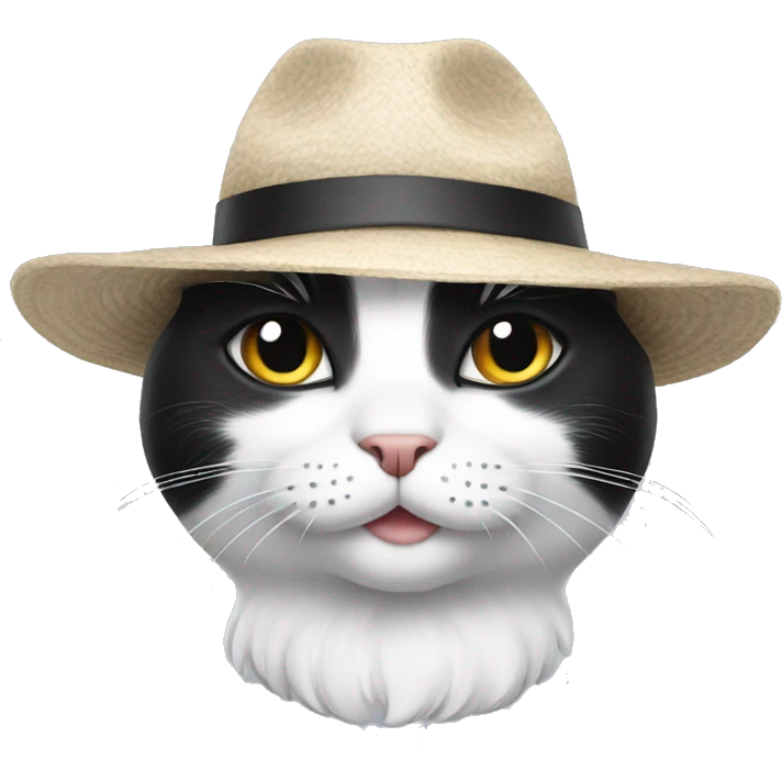 Summer Black and White cat with a hat  emoji