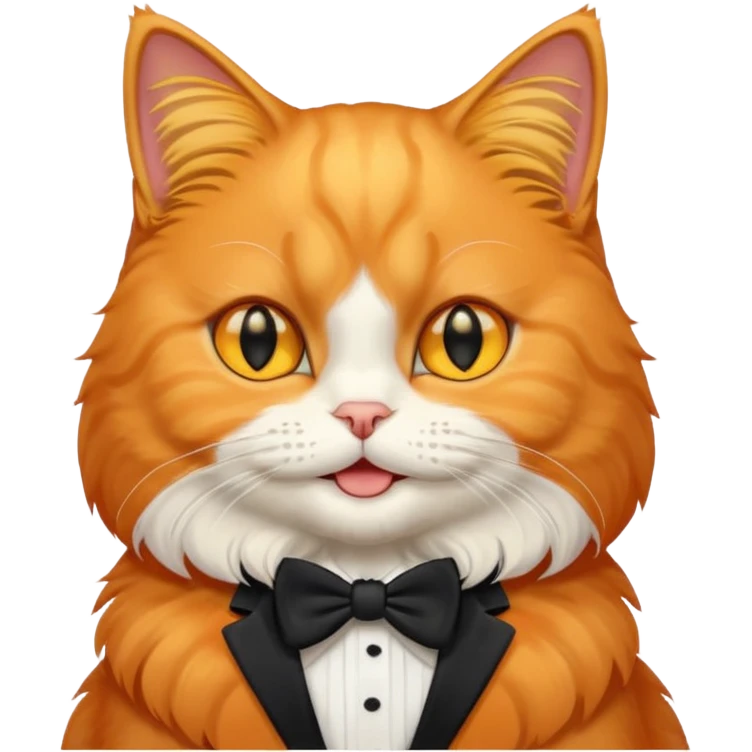 create an emoji that reflects an orange persian cat, with tuxedo pattern, her eyes are large and shes smiling, she has yellow eye emoji
