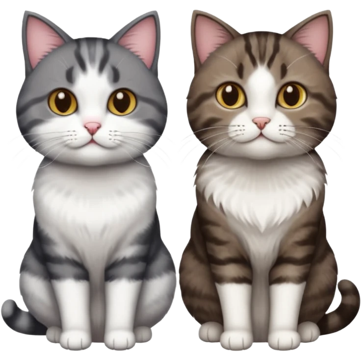 3 different coloured short haired cats including; a dark brown tabby and white cat, and a dark grey and white  emoji