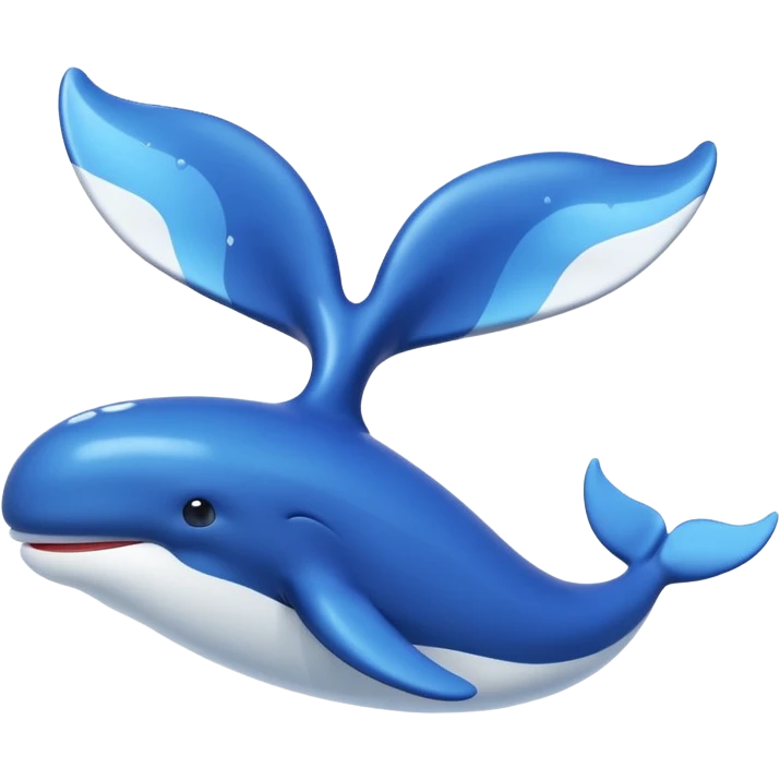 A 3D cartoon whale tail rising from the water, smooth surface reflection, ocean background, Memoji-style. emoji