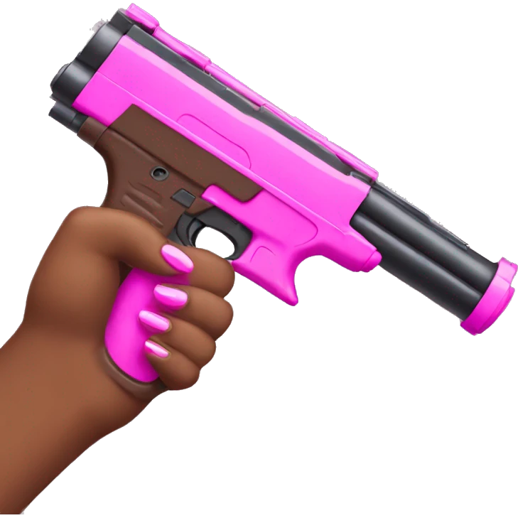 brown hand with pink nails holding large scary dark nerf gun emoji