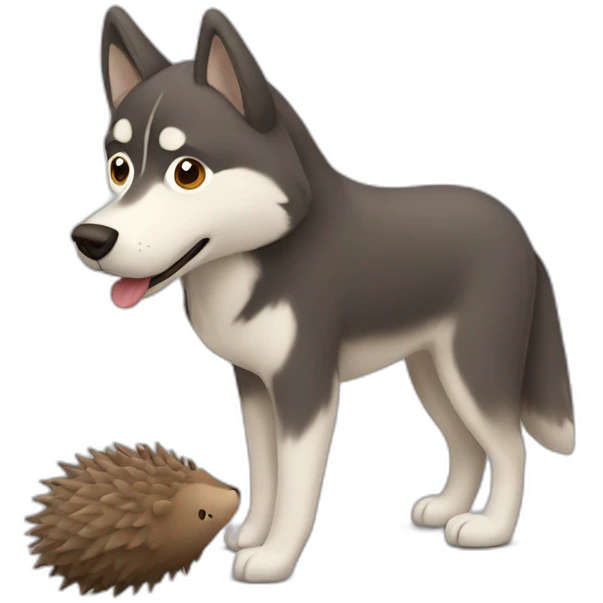 Brown husky with small gray hedgehog toy emoji