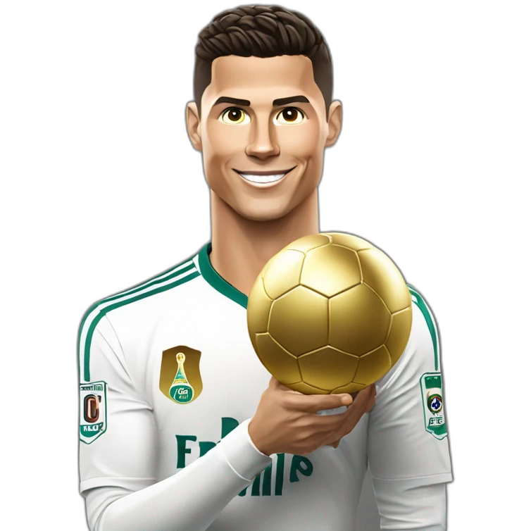 Cristiano ronaldo avec un ballon d'or dans les mains et l'autre main fais un signe 5 emoji