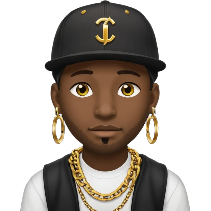 black guy with golden chains eartunnels and a snapback cap emoji