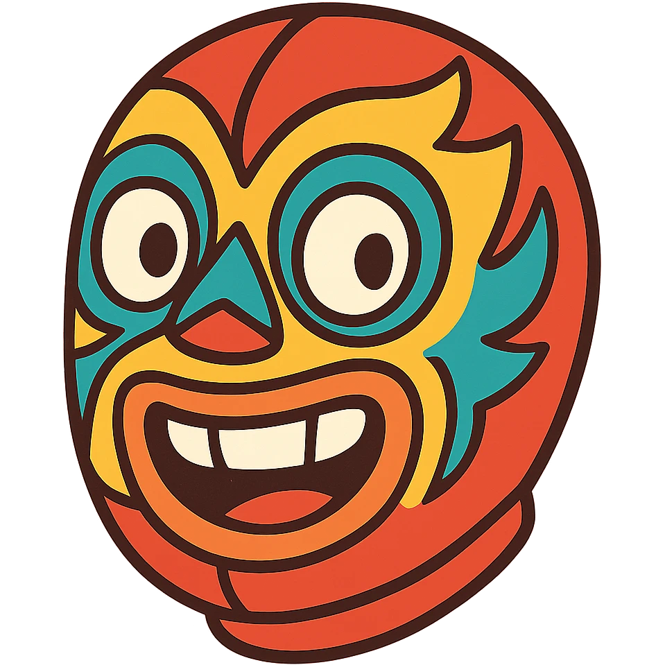 máscara de luchador mexicano, estilo caricatura, expresión divertida emoji