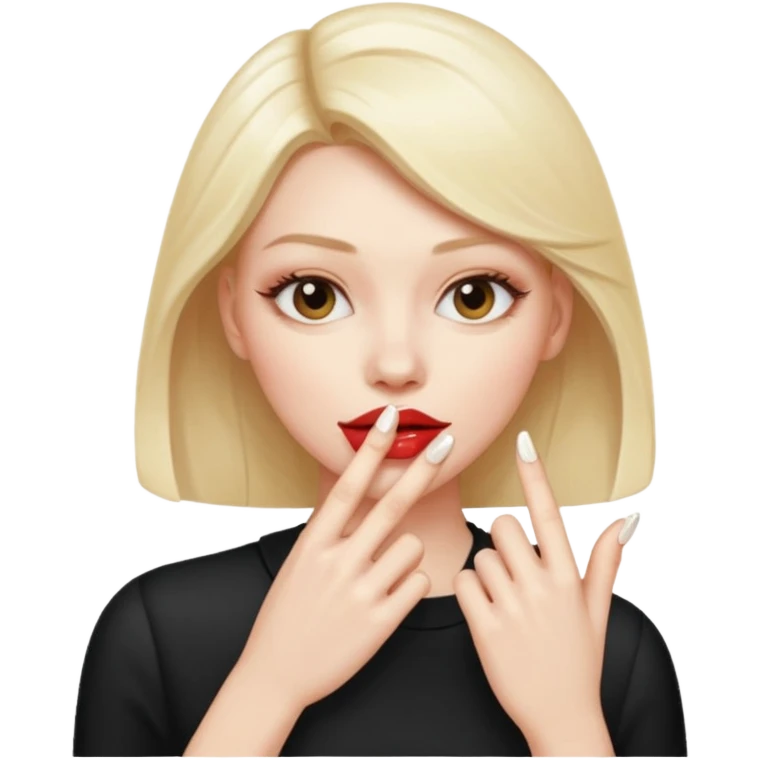 Crea un labio así bien guapo con gloss algo giro y mordiendo el dedo con las uñas arregladas y el color de piel blanca emoji