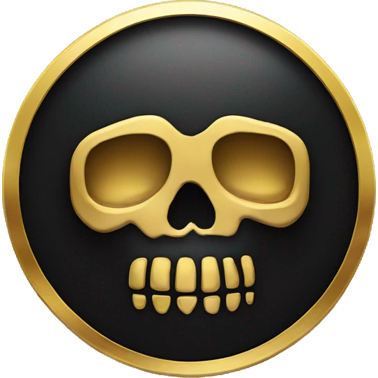black coin with gold skull emoji