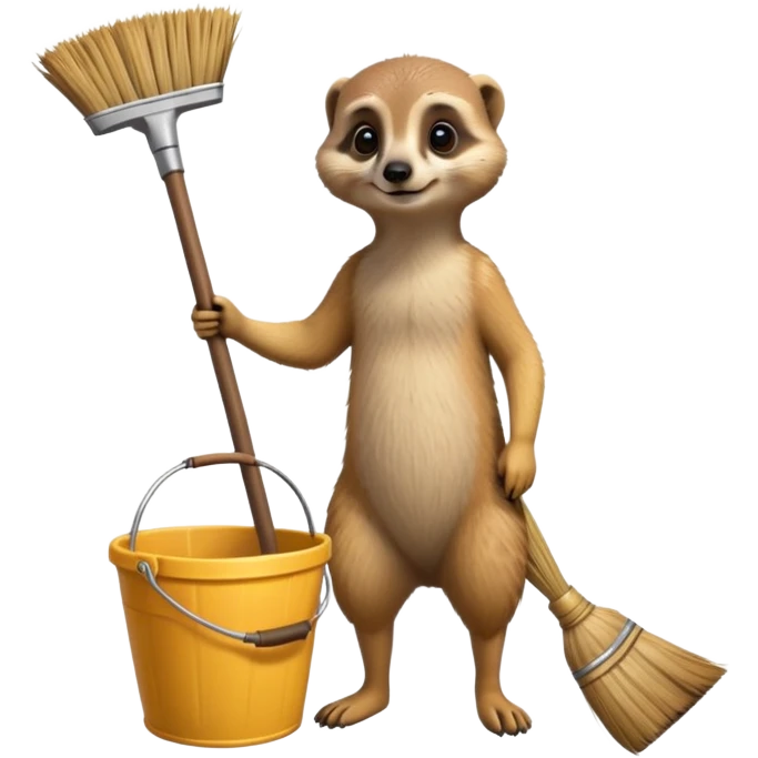 Meerkat with broom and bucket, cleaning emoji