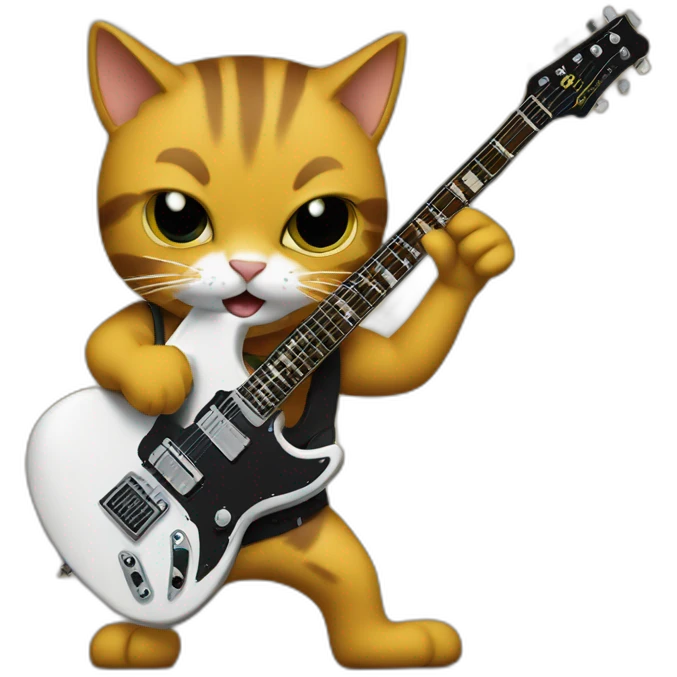 Cat playing electric guitar with AC/DC logo in background emoji