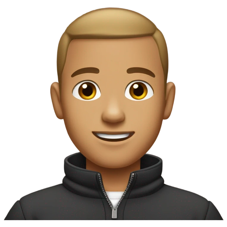 boy with light tanned skin, short buzz cut, no facial hair, wearing a smart quarter zip jumper. emoji