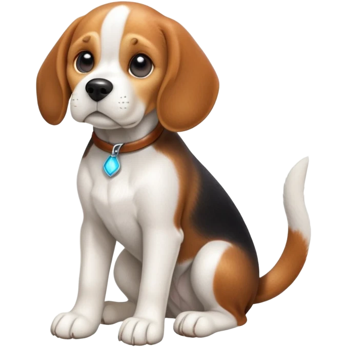 cinematic-[beagle dog]-realistic-full-body-sitting-emoji,-tail-resting-loosely-beside-its-paws,-head-tilted-dramatically,-sleek-[beagle]-fur,-simplified-yet-realistic-focused-features,-highly-detailed,-glowing-with-an-almost-sarcastic-glow emoji