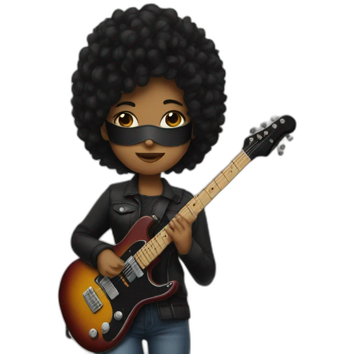 a girl with black mask and electric guitar and soft hair emoji