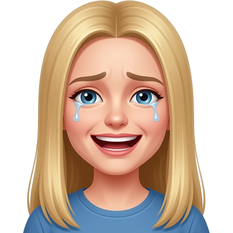 ragazza russa bionda occhi azzurri capelli lisci lunghi, piange dal ridere emoji
