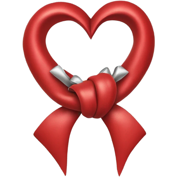 "A vibrant red bow with a silver hollow heart at the base of the bow's knot. The bow should have an intense red color, and the silver heart should be positioned at the center of the knot." emoji