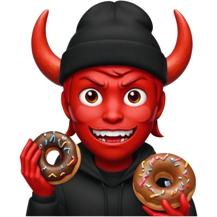 devil wearing beanies holding donut emoji