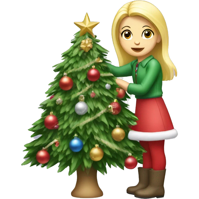 Blond Girl decorating a Christmas tree emoji