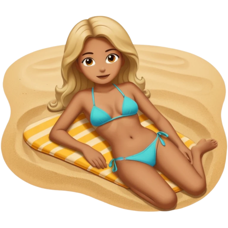 crie uma praia, com uma menina deitada numa tanga, na areia emoji