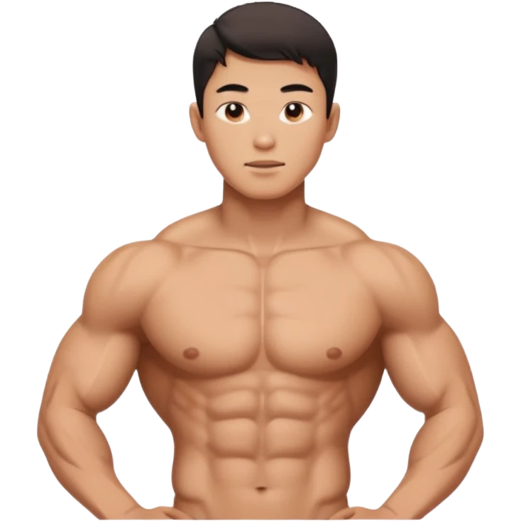 A standing buff shirtless asian guy with a really square jawline emoji
