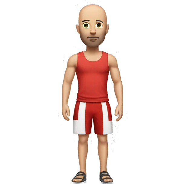 Bald white man with white tank top and red shorts emoji