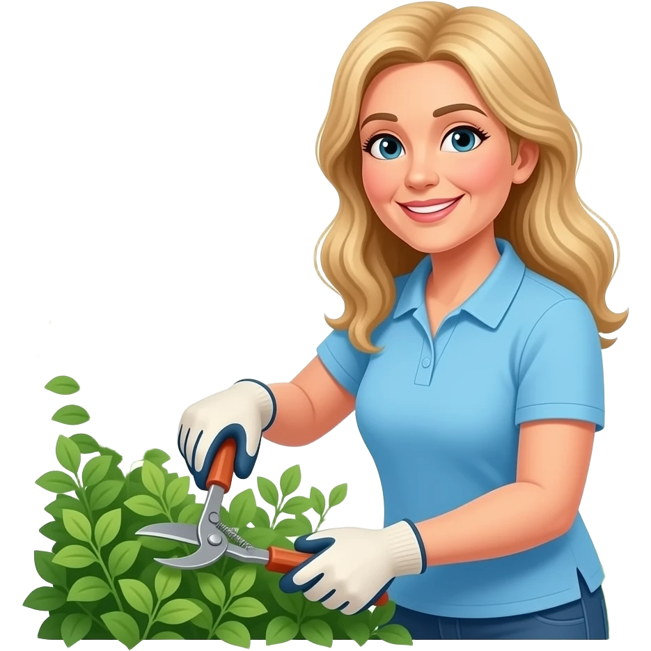 50 year old woman long blonde hair doing yard work emoji