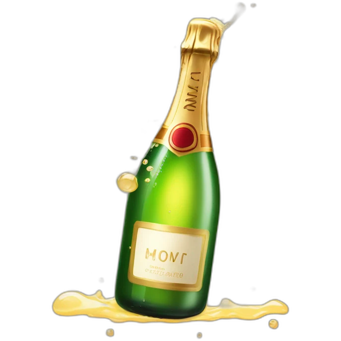 Champagne bottle popping and dripping from the top with foam emoji
