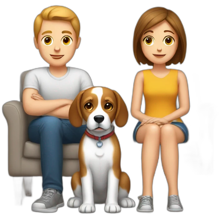 Brown hair White boy and girl and beagle Sit on couch emoji
