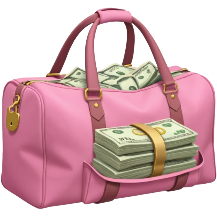  a pink duffle bag filled to the brim with cash emoji