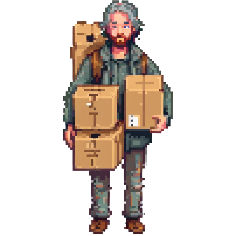 homeless white man with boxes emoji