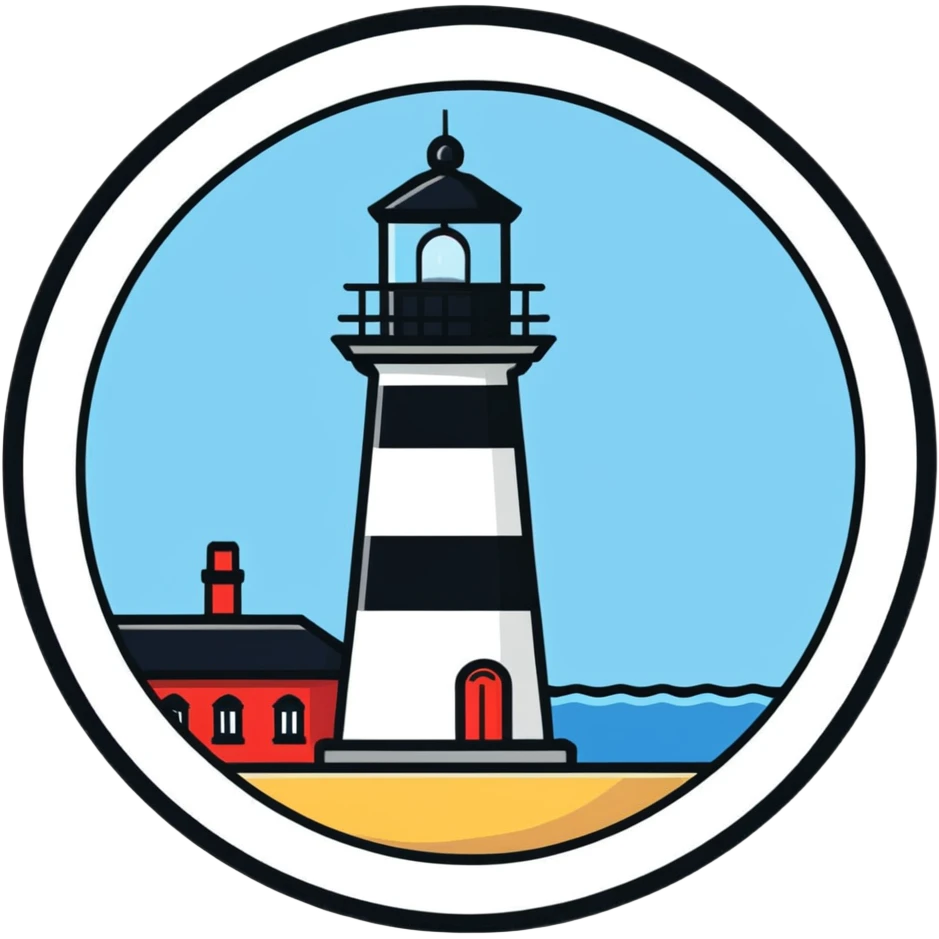 lighthouse in a circle frame emoji