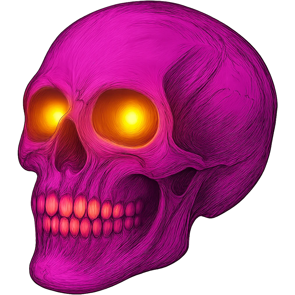 Add glowing eyes to the skull, keep the background transparent. emoji