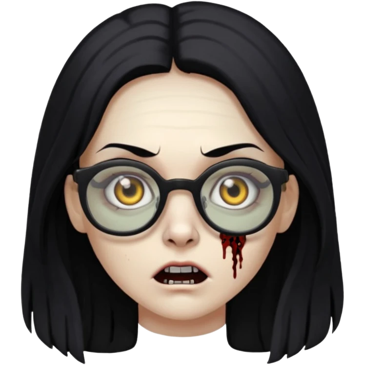 franja, oculos, cabelo preto e longo, mulher e zumbi emoji