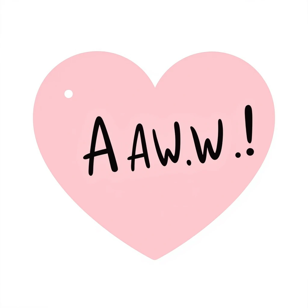 playful text 'AAWWW!' on a pink heart emoji