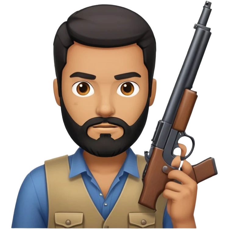 Terrorist with black beard holding gun emoji