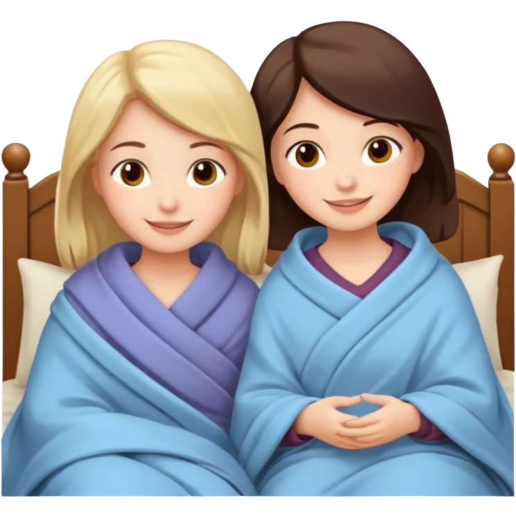 two girls cozy in bed, peaceful and happy, no text emoji