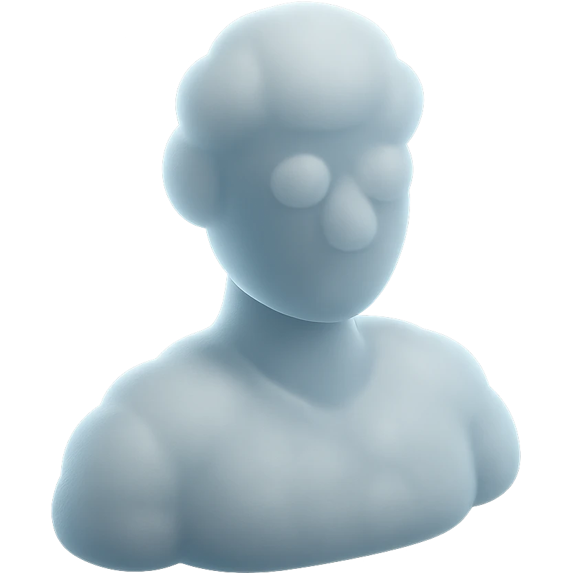 person looking straight, fully made of white fluffy convex clouds, shoulders, matte glass style emoji