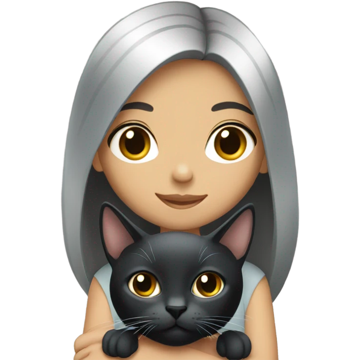Girl black hair with cat gray emoji