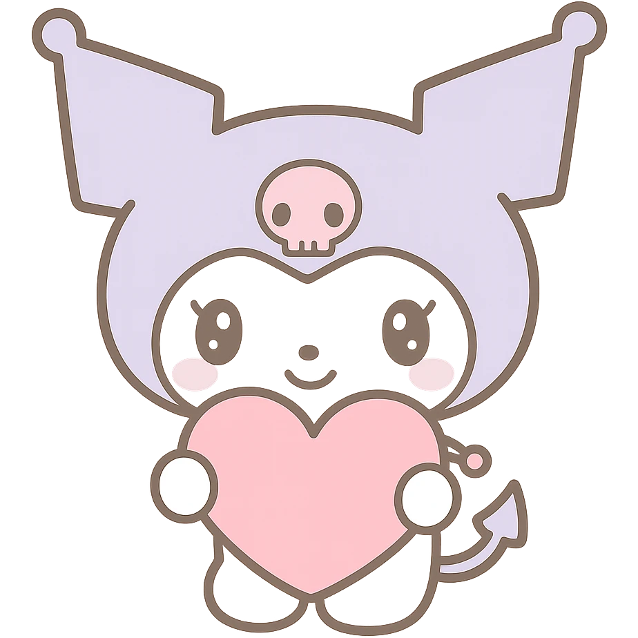 Kuromi character holding a heart, kawaii style emoji