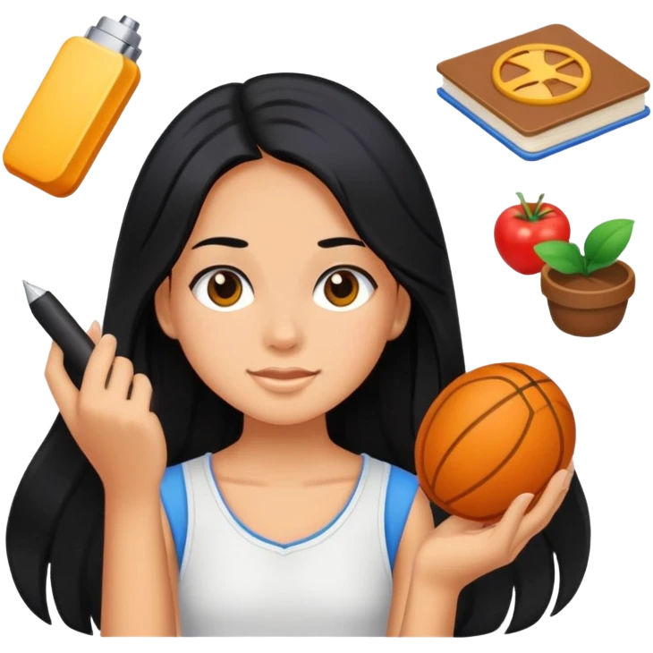 differemt girlhood hobbies, tanned long black hair  emoji