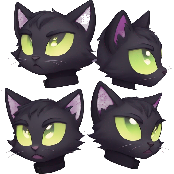 Gorgeous furry gothic dark techwear anime style anthro black cat furry sona Fakemon with blushing face yellow-green eyes with ponytail, aesthetic and pretty edgy black with violet collar and harness trending style emoji