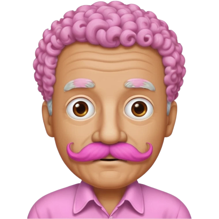old guy with very curly short hair and big  pink mustache emoji