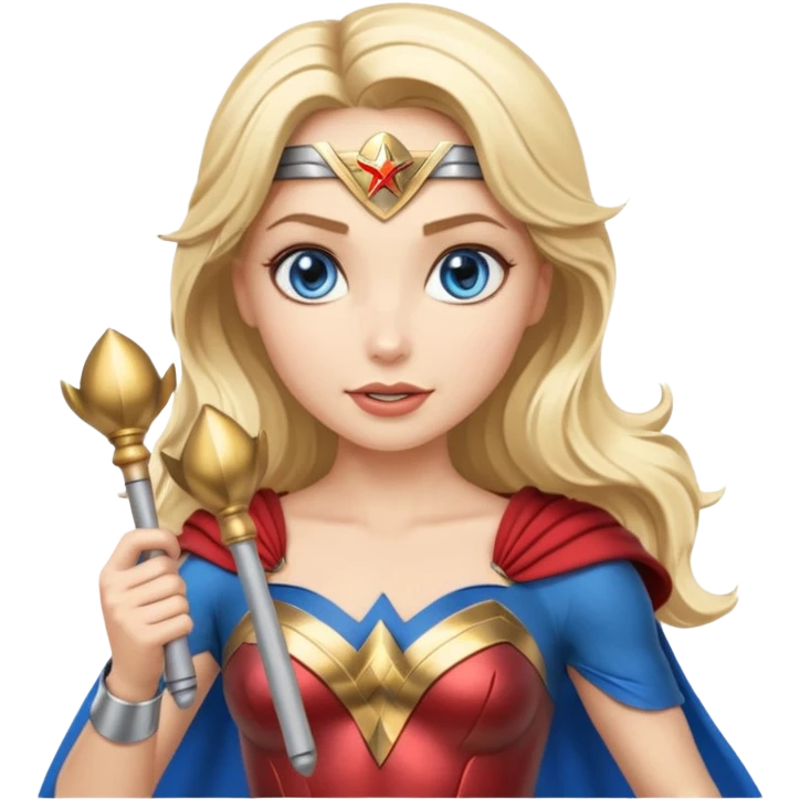 Blonde blue eyes Wonder Woman holding bell and baton emoji