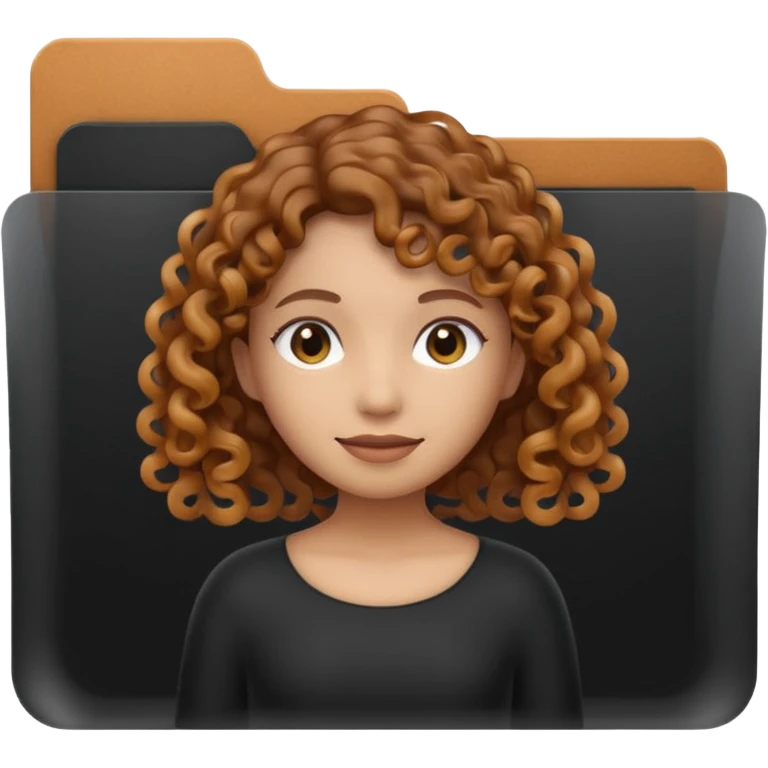 A **simple emoji-style icon** of a **black transparent plastic folder**, sleek and minimal, with **rounded corners**, subtle translucency, soft shading, and a **small logo of a canela-skinned girl with curly hair** on the front.
 emoji