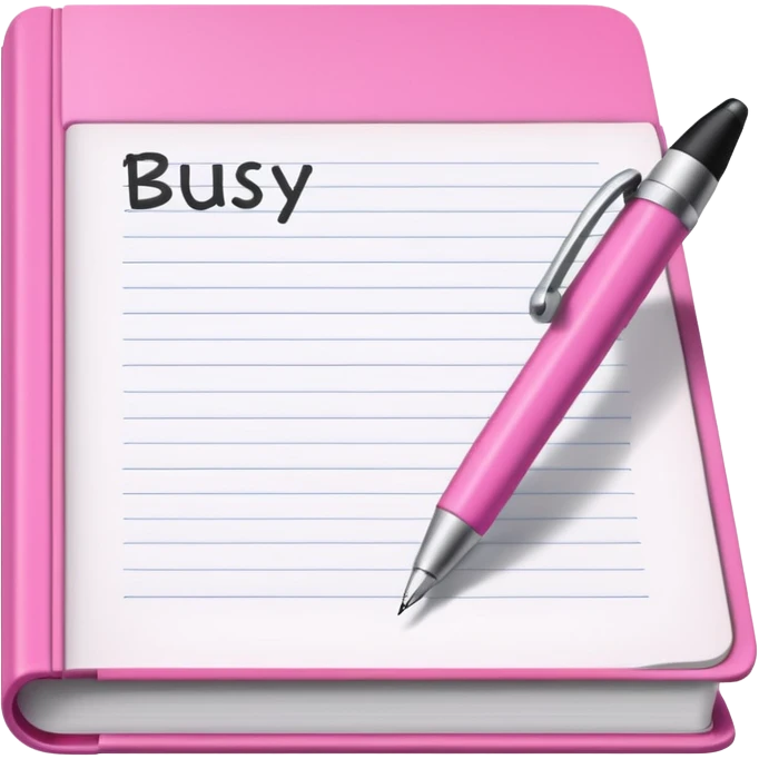 big open pink book and note pen add on it the word BUSY emoji