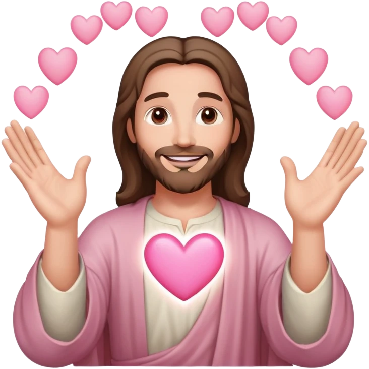 Smiling Jesus making light pink heart with hands emoji