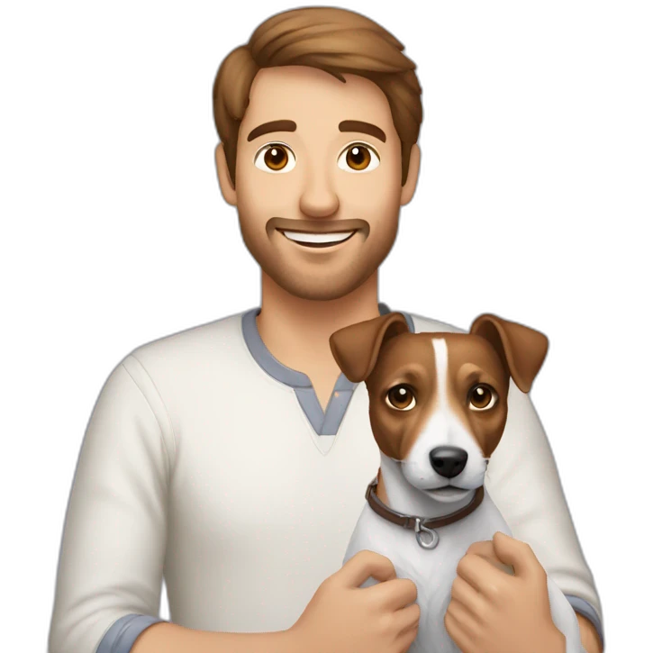 Man with brown hair with jack russell terrier emoji