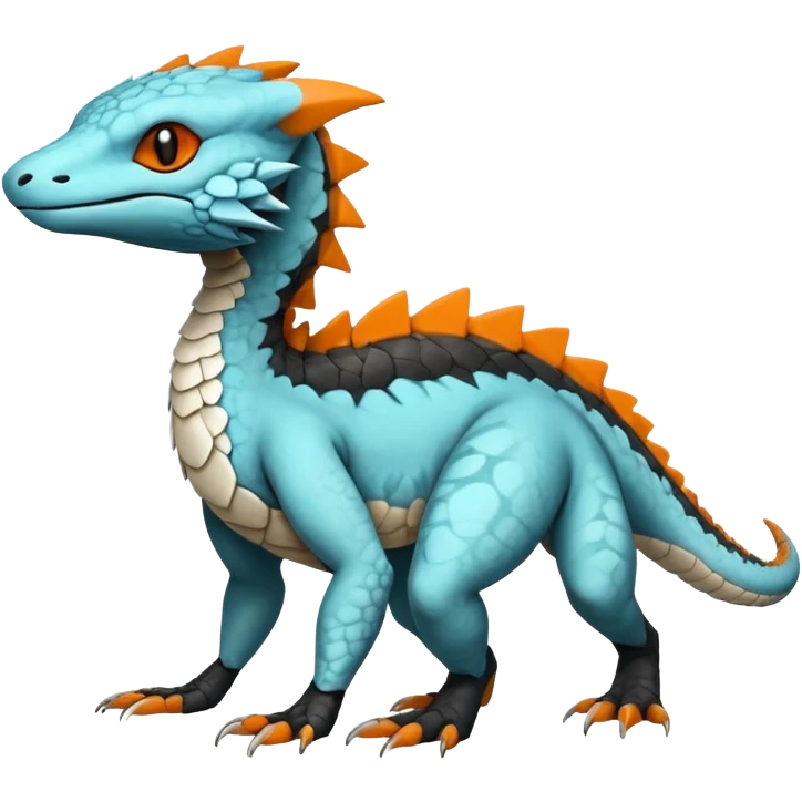 Rare realistic exotic cute white gloomy whitish and orange and cyan epic pretty beautiful handsome gorgeous aesthetic colorful vibrant Vernid-Trico-species-Fakemon-Salandit-hybrid-creature by LiLaiRa, 4 legs, 1 tail, random markings, (full body) emoji