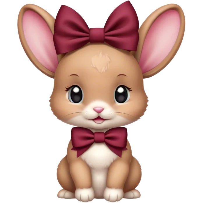 Baby bunny with coquette burgundy bow on ear emoji