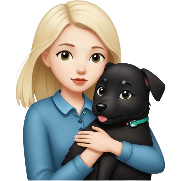 A white girl hugged a black Changmao dog with a little white on the corner of its mouth emoji