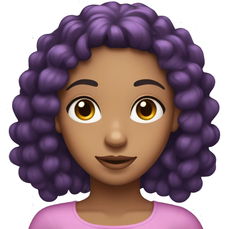 tan girl with long black curls brown eyes and purple hair with pink tiara emoji